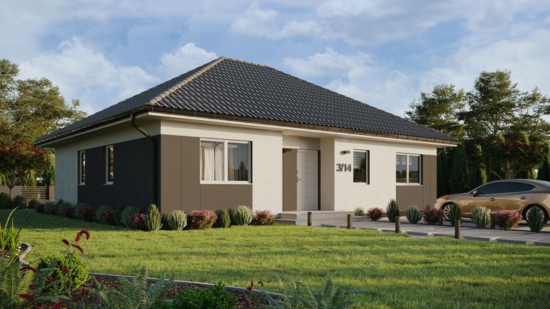 Projekt ERDOL 104 - Wersja prawa (salon po prawej stronie) - Styropian, siatka, klej - Biały - Bez instalacji fotowoltaicznej