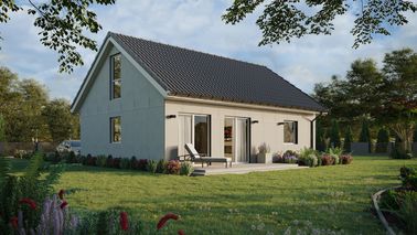 Projekt ERDOL 1 XL - Wersja prawa (salon po prawej stronie) - Dwuspadowy z poddaszem użytkowym – kąt nachylenia 35 stopni - Klatka schodowa - Bez okien/świetlików dachowych - Okna na poddaszu do podłogi - Bez styropianu, siatki i kleju - Biały - Bez instalacji fotowoltaicznej