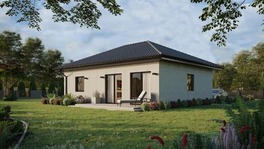 Projekt ERDOL 1 XL - Wersja lewa (salon po lewej stronie) - Czterospadowy bez poddasza użytkowego – kąt nachylenia 25 stopni - Bez okien/świetlików dachowych - Okna standardowe - Bez styropianu, siatki i kleju - Orzech