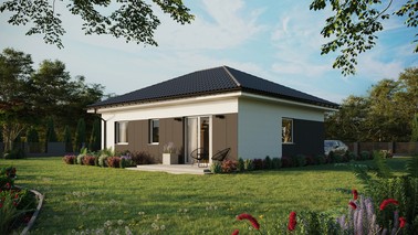 Projekt ERDOL 2 - Wersja lewa (salon po lewej stronie) - Czterospadowy bez poddasza użytkowego – kąt nachylenia 25 stopni - Bez okien/świetlików dachowych - Okna standardowe - Styropian, siatka i klej - Biały