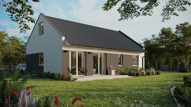 Projekt ERDOL 2 XL - Wersja prawa (salon po prawej stronie) - Dwuspadowy nowoczesny z poddaszem użytkowym – kąt nachylenia 35 stopni - Bez okien/świetlików dachowych - Okna standardowe - Styropian, siatka i klej - Biały - Bez instalacji fotowoltaicznej