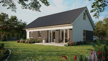 Projekt ERDOL 2 XL - Wersja lewa (salon po lewej stronie) - Dwuspadowy z poddaszem użytkowym – kąt nachylenia 35 stopni - Bez okien/świetlików dachowych - Okno balkonowe w jadalni - Styropian, siatka i klej - Biały - Bez instalacji fotowoltaicznej