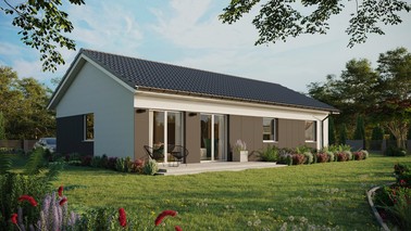 Projekt ERDOL 3 XL - Wersja prawa (salon po prawej stronie) - Dwuspadowy bez poddasza użytkowego – kąt nachylenia 25 stopni - Bez okien/świetlików dachowych - Okna standardowe - Styropian, siatka i klej - Biały - Bez instalacji fotowoltaicznej