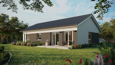 Projekt ERDOL 3 XL - Wersja lewa (salon po lewej stronie) - Dwuspadowy bez poddasza użytkowego – kąt nachylenia 25 stopni - Bez okien/świetlików dachowych - Okno balkonowe w jadalni - Styropian, siatka i klej - Biały - Bez instalacji fotowoltaicznej