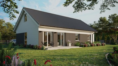 Projekt ERDOL 3 XL - Wersja prawa (salon po prawej stronie) - Dwuspadowy z poddaszem użytkowym – kąt nachylenia 35 stopni - Bez okien/świetlików dachowych - Okno balkonowe w jadalni - Styropian, siatka i klej - Biały - Bez instalacji fotowoltaicznej