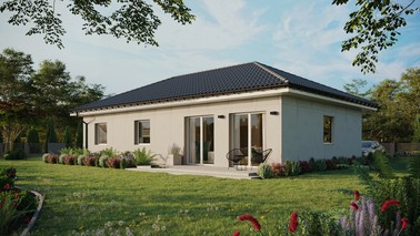 Projekt ERDOL 3 XL - Wersja lewa (salon po lewej stronie) - Czterospadowy bez poddasza użytkowego – kąt nachylenia 25 stopni - Bez okien/świetlików dachowych - Okna standardowe - Bez styropianu, siatki i kleju - Biały