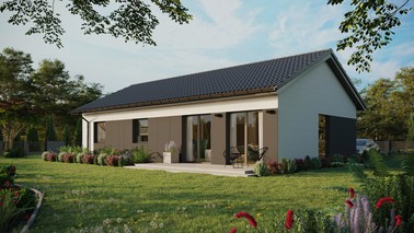 Projekt ERDOL 3 XL - Wersja lewa (salon po lewej stronie) - Dwuspadowy bez poddasza użytkowego – kąt nachylenia 25 stopni - Bez okien/świetlików dachowych - Okno balkonowe w jadalni - Styropian, siatka i klej - Antracyt - Bez instalacji fotowoltaicznej