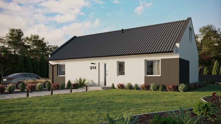 Projekt ERDOL 3 XL - Wersja lewa (salon po lewej stronie) - Dwuspadowy nowoczesny z poddaszem użytkowym – kąt nachylenia 35 stopni - Bez okien/świetlików dachowych - Okna standardowe - Styropian, siatka i klej - Biały - Bez instalacji fotowoltaicznej